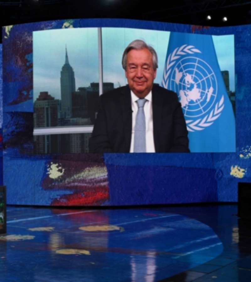 Il Segretario dell'ONU António Guterres in collegamento da New York
